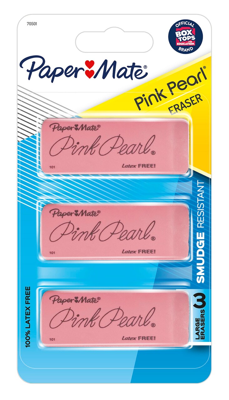 Paper Mate Pink Pearl Eraser, Large, 3/Pkg.